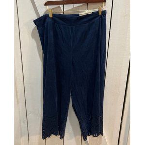 NWT soft surroundings blue velour laser cut culotte crop pant XL